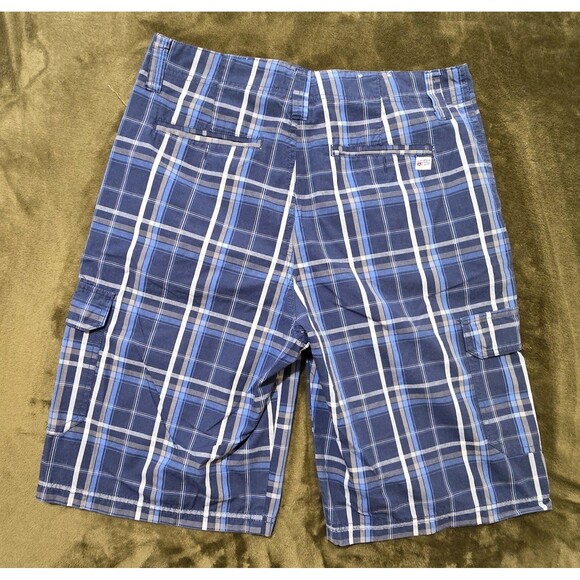 Men's Pacific Blue Lightweight Plaid Cargo Shorts 2 Pairs Brown Blue Size 32 - Picture 4 of 5